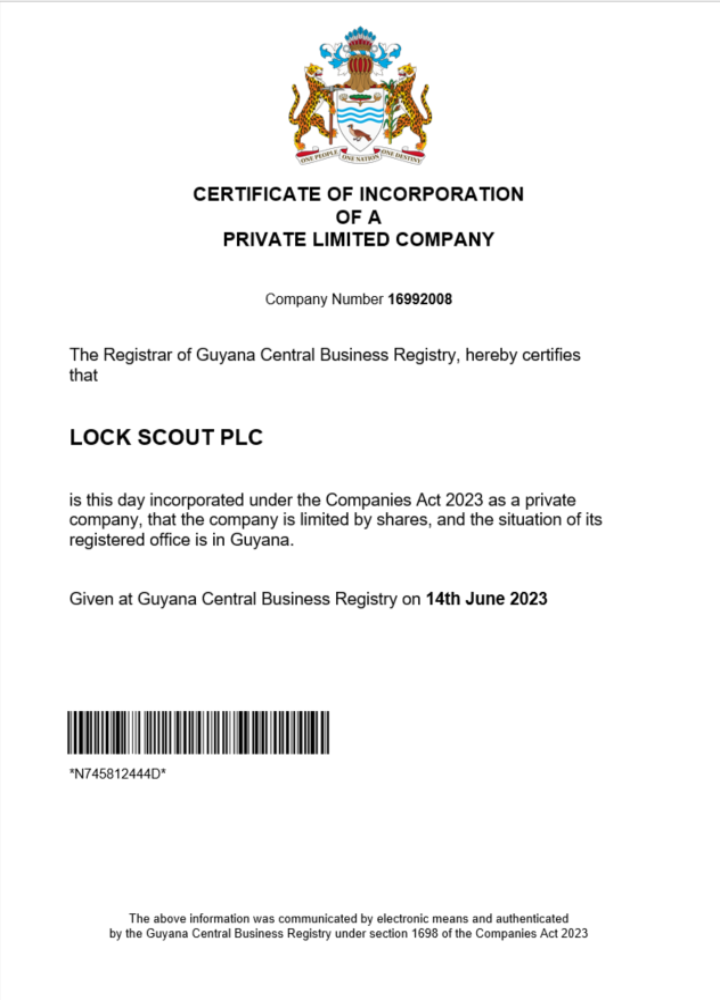Guyana certificate of registration Word and PDF template